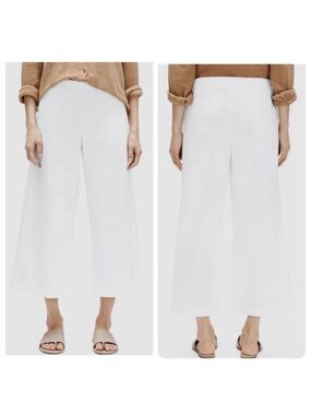 Eileen Fisher Organic Poplin Cotton Wide Leg Elastic Waist Pants White Size 2X